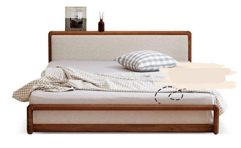 Ash Solid Wood Floor Bed Rattan