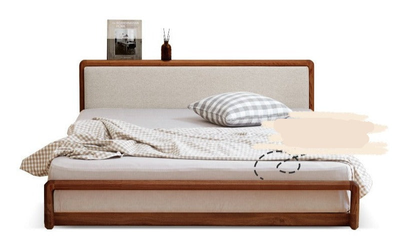 Ash Solid Wood Floor Bed Rattan