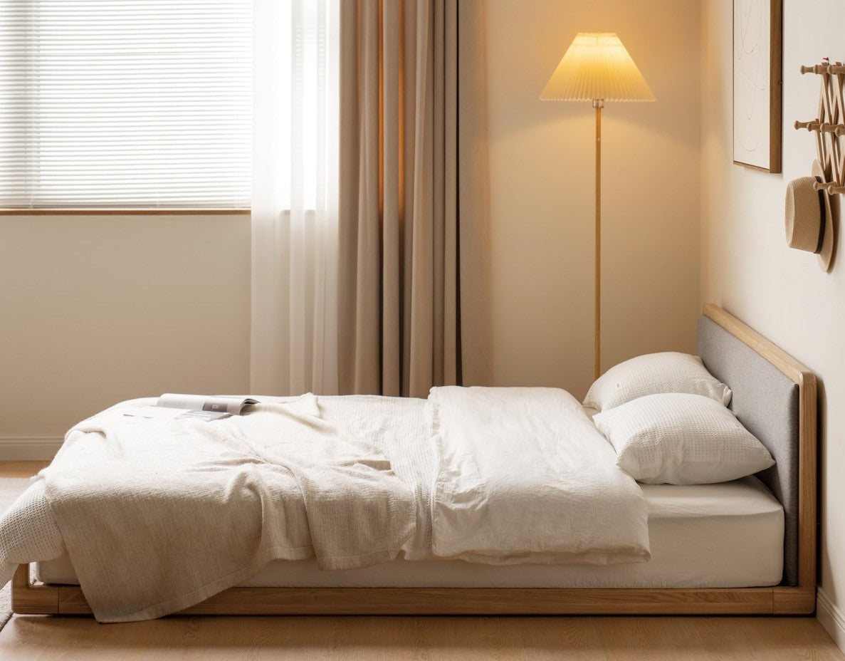 Ash Solid Wood Floor Bed Rattan
