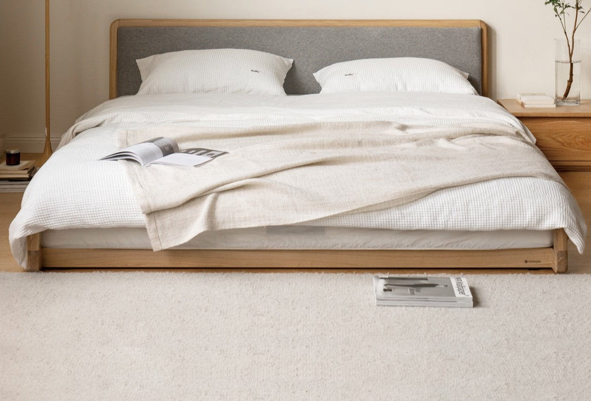 Ash Solid Wood Floor Bed Rattan
