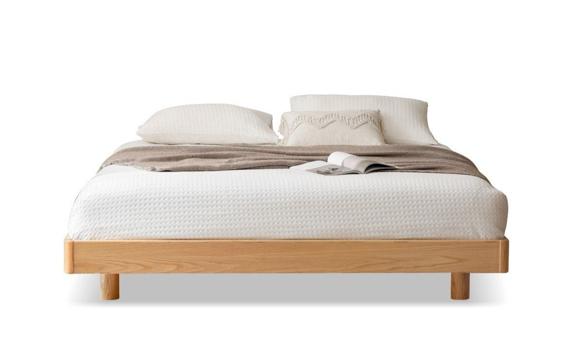 Oak solid wood Suspended platform bed, headboard-free bed with light