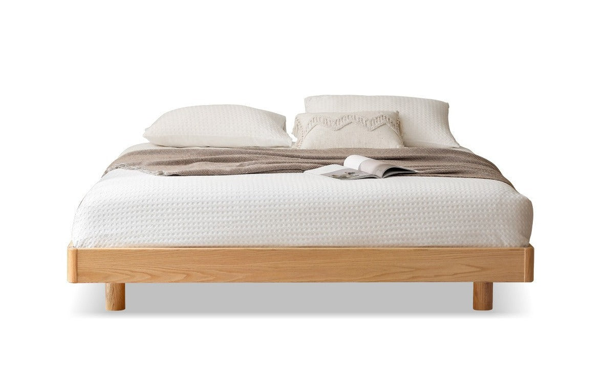Oak solid wood Suspended platform bed, headboard-free bed with light