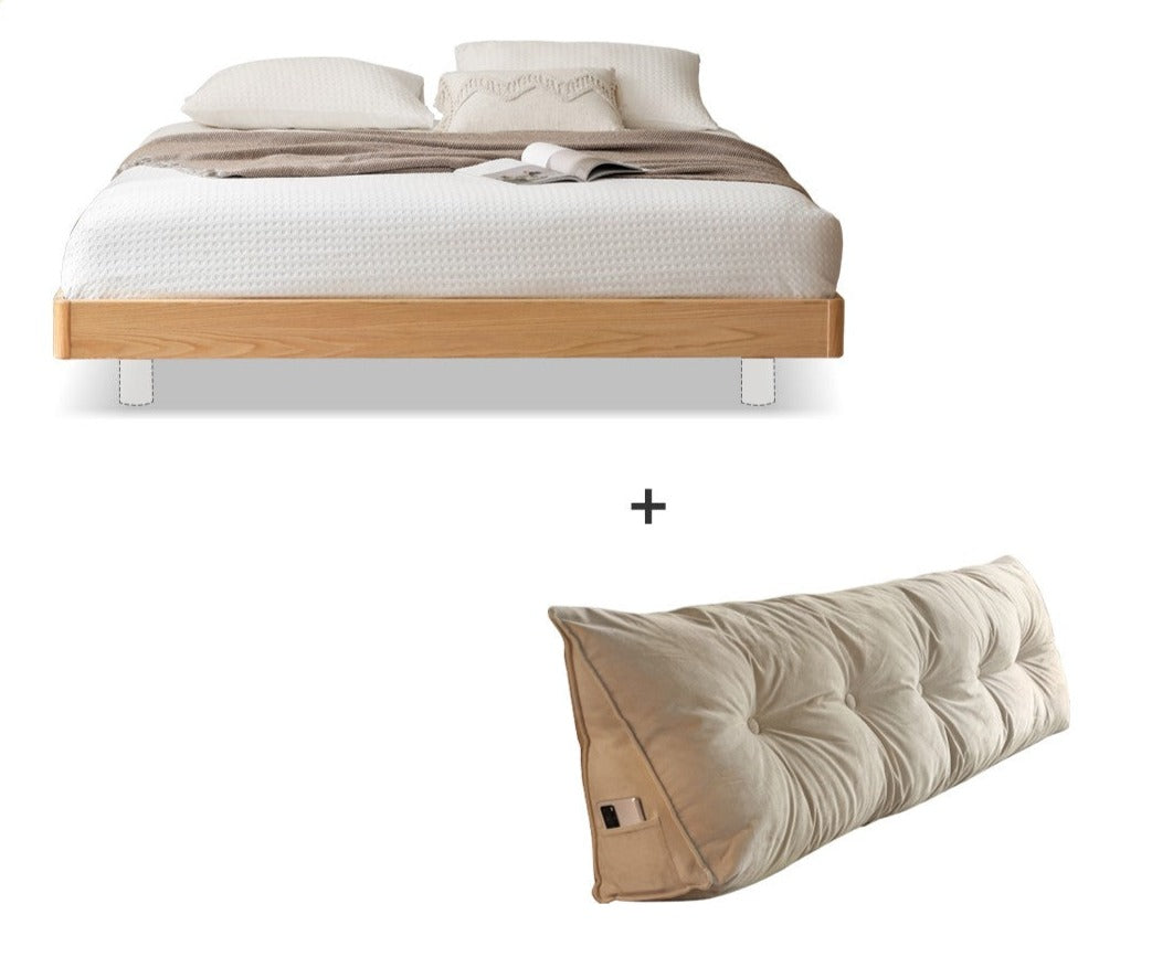 Oak solid wood Suspended platform bed, headboard-free bed with light