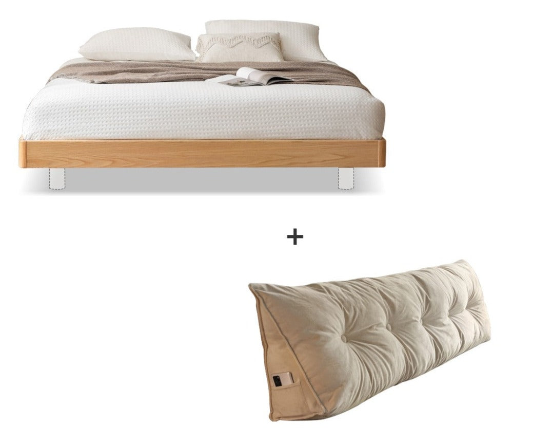 Oak solid wood Suspended platform bed, headboard-free bed with light