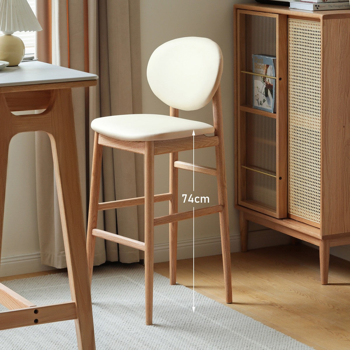 Oak Solid Wood Soft Japanese Modern Bar Chair