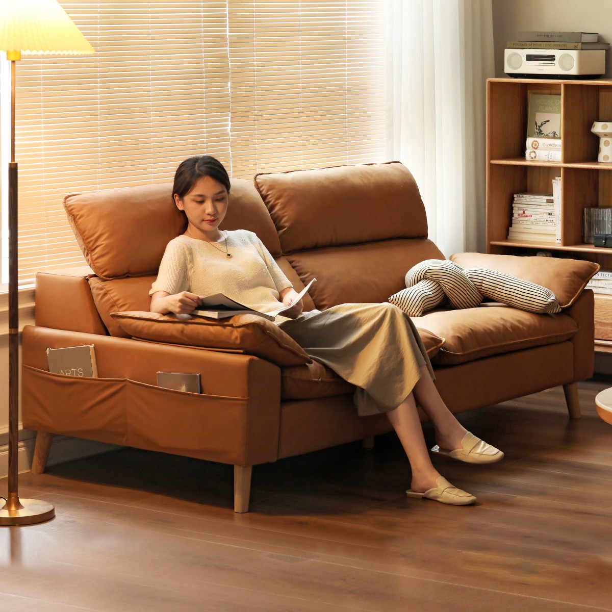 Technology Fabric Sofa with Adjustable Headrest.