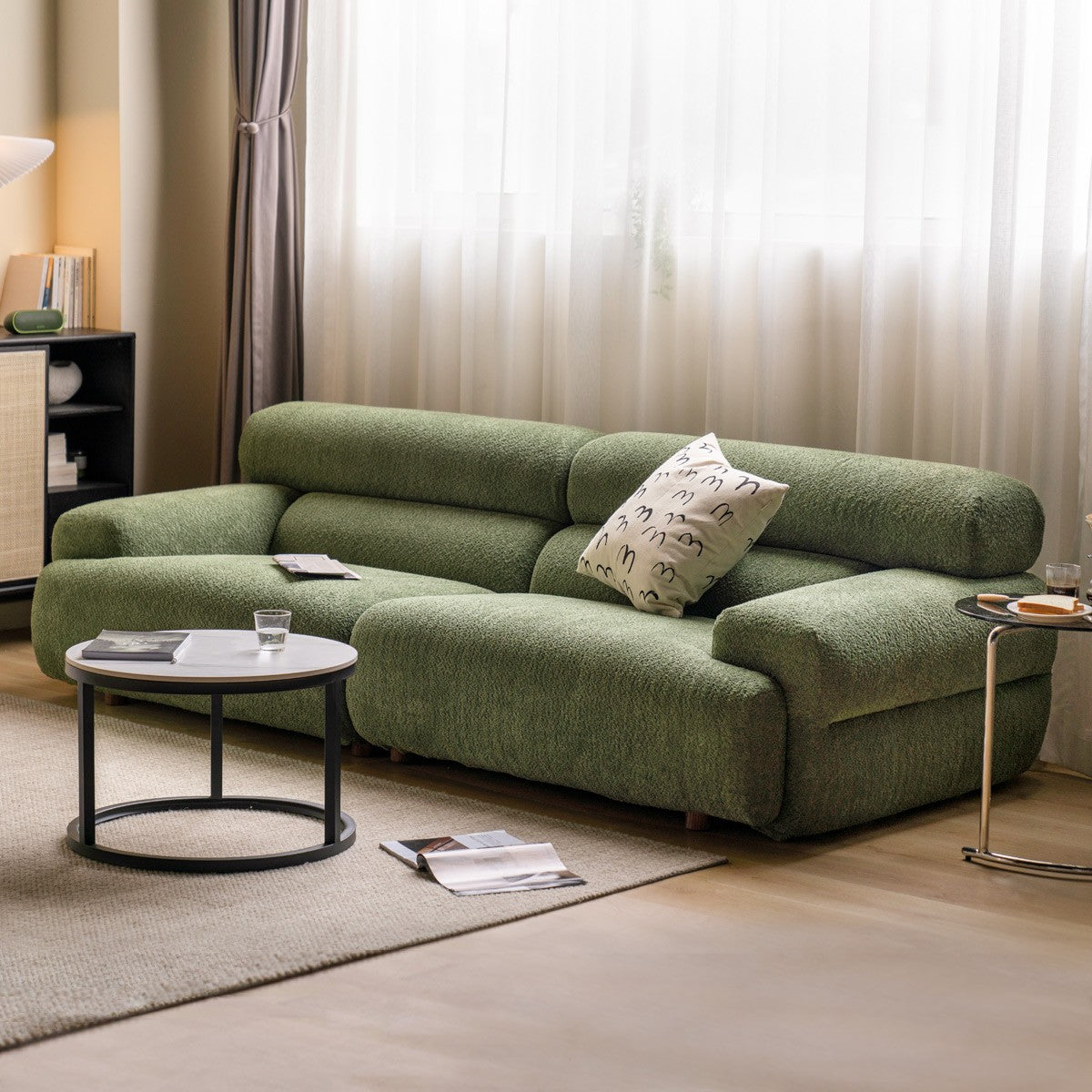 Velvet Three-seat Modular Fabric Sofa.