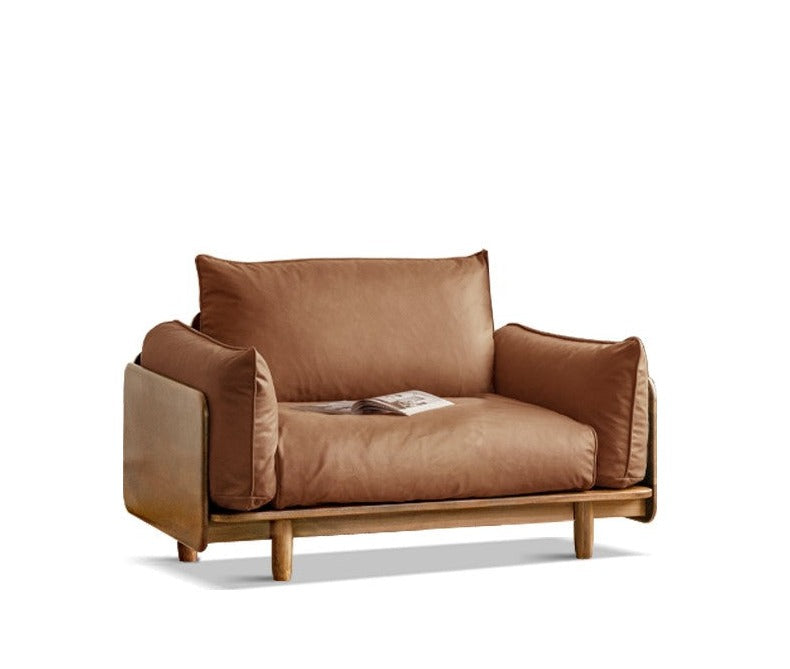 Oak solis wood sofa Genuine Leather , fabric"