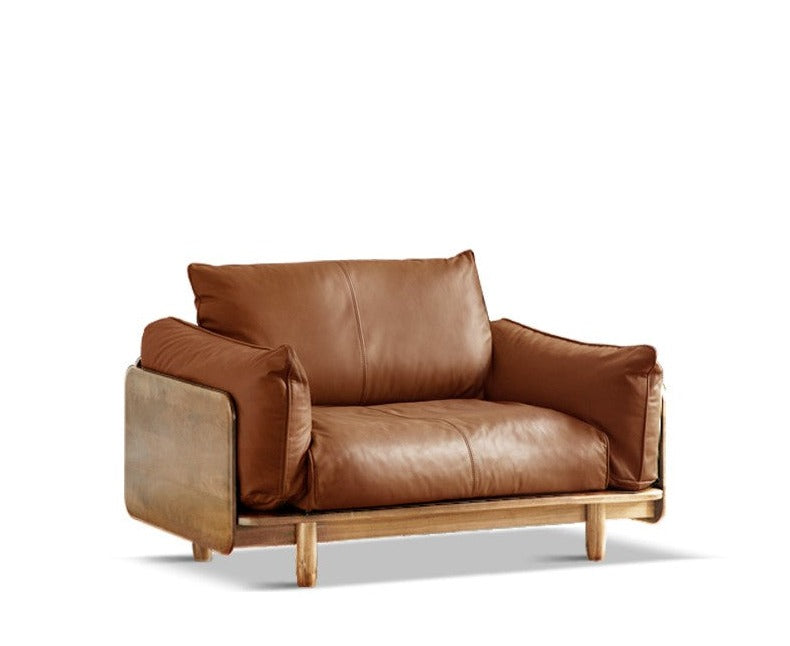 Oak solis wood sofa Genuine Leather , fabric"