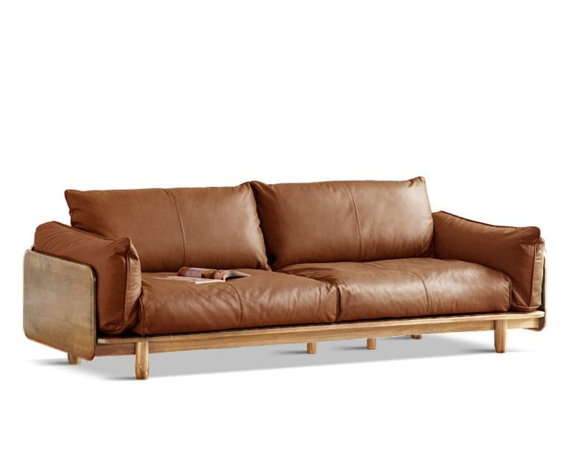 Oak, Ash Solid Wood Sofa Genuine Leather, Fabric.