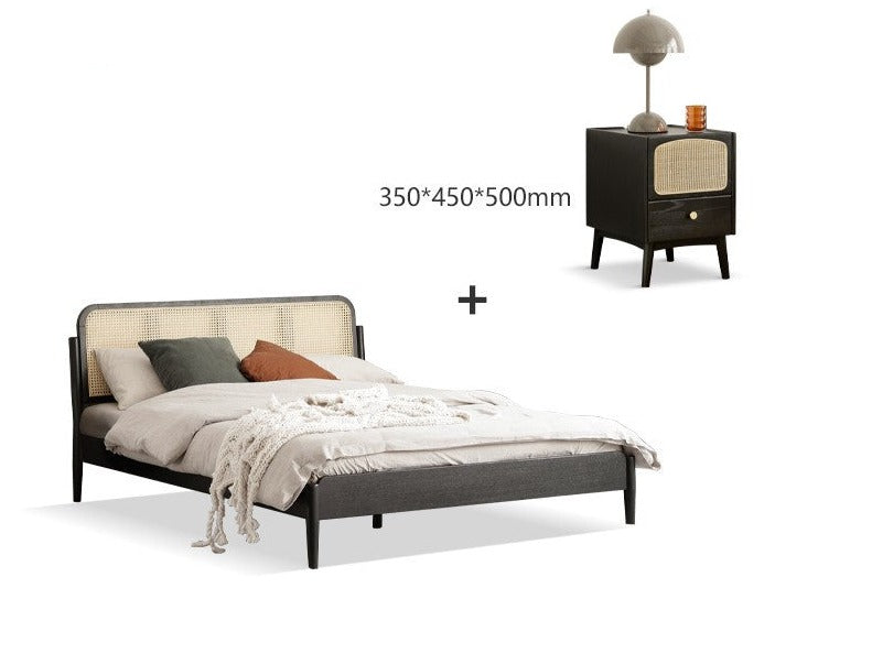 Oak rattan solid wood black bed