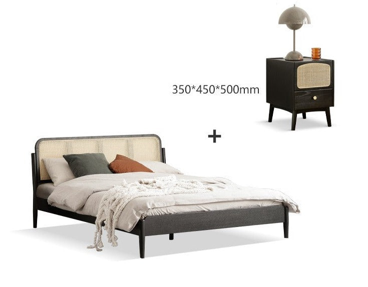 Oak rattan solid wood black bed