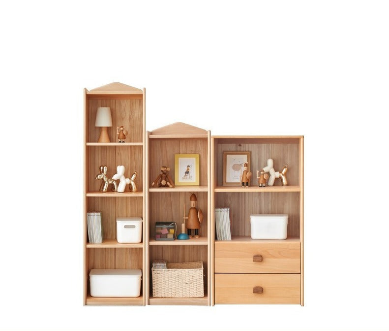 Beech Solid Wood Combination Bookshelf, Cabinet