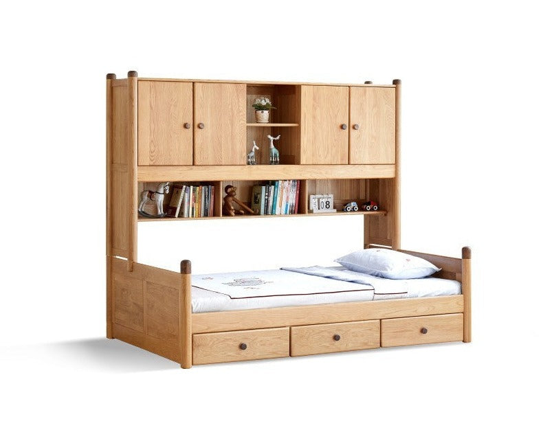 Oak solid wood Multi-function bed with storage