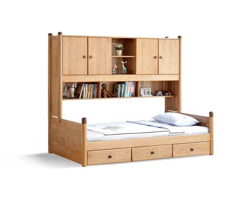 Oak solid wood Multi-function bed with storage