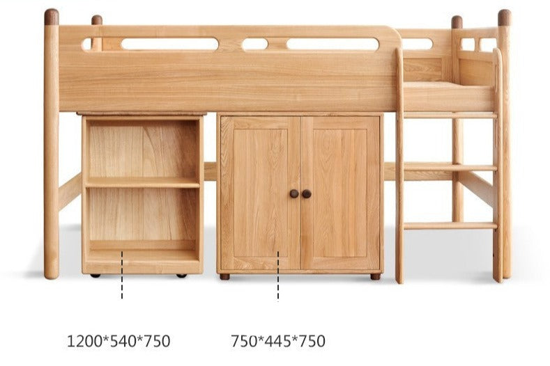 Beech Nordic Children's Solid Wood Loft Bed, Modern Minimalist Multifunctional Combination Bed with Table