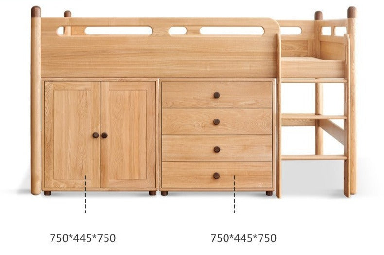 Beech Nordic Children's Solid Wood Loft Bed, Modern Minimalist Multifunctional Combination Bed with Table