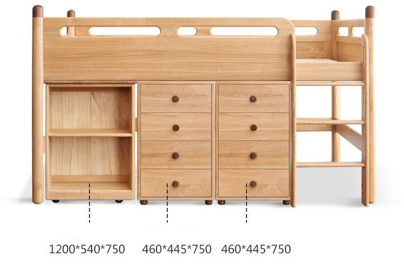 Beech solid wood Mid-high bed with slanting ladder<