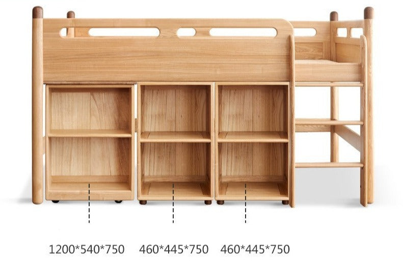Beech Nordic Children's Solid Wood Loft Bed, Modern Minimalist Multifunctional Combination Bed with Table