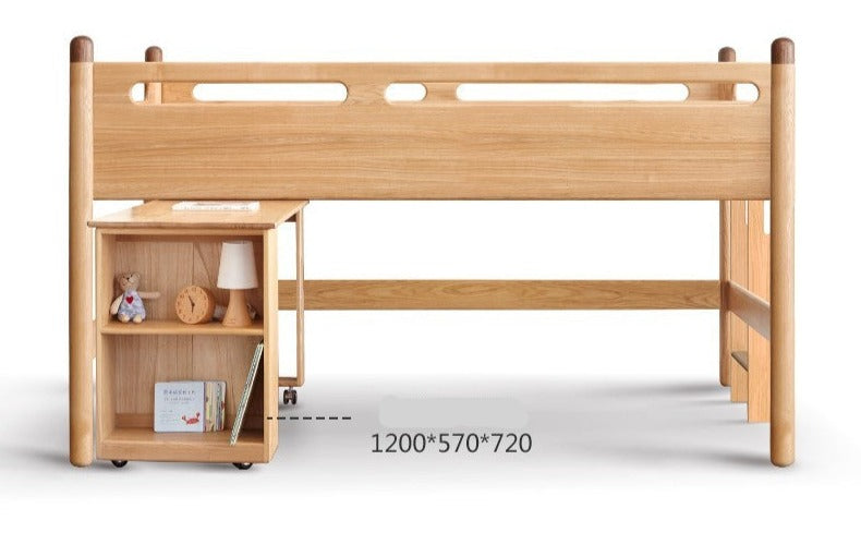 Beech Nordic Children's Solid Wood Loft Bed, Modern Minimalist Multifunctional Combination Bed with Table