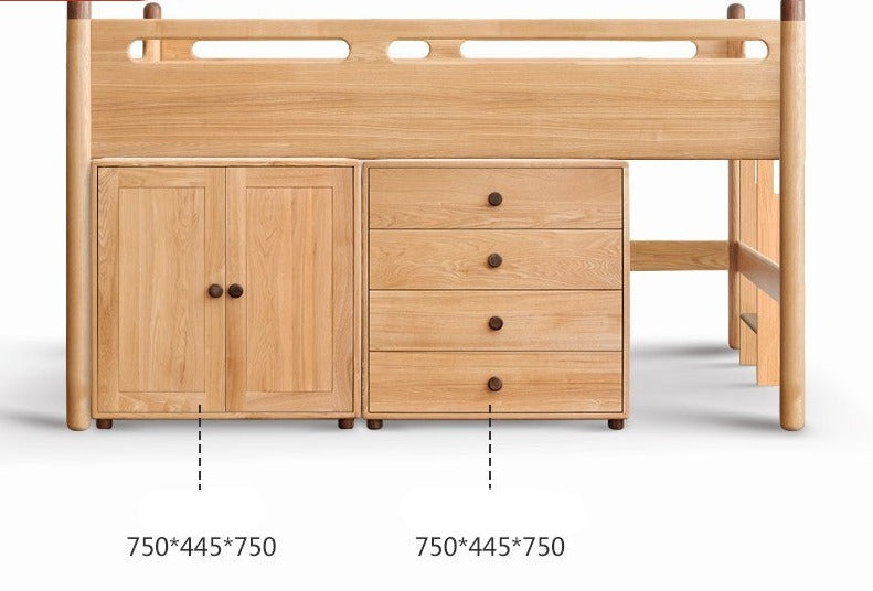 Beech Nordic Children's Solid Wood Loft Bed, Modern Minimalist Multifunctional Combination Bed with Table