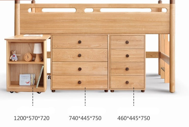 Beech Nordic Children's Solid Wood Loft Bed, Modern Minimalist Multifunctional Combination Bed with Table
