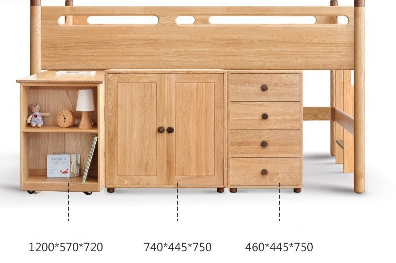 Beech Nordic Children's Solid Wood Loft Bed, Modern Minimalist Multifunctional Combination Bed with Table