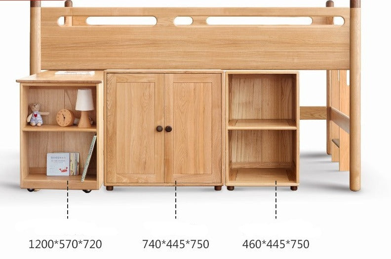 Beech Nordic Children's Solid Wood Loft Bed, Modern Minimalist Multifunctional Combination Bed with Table