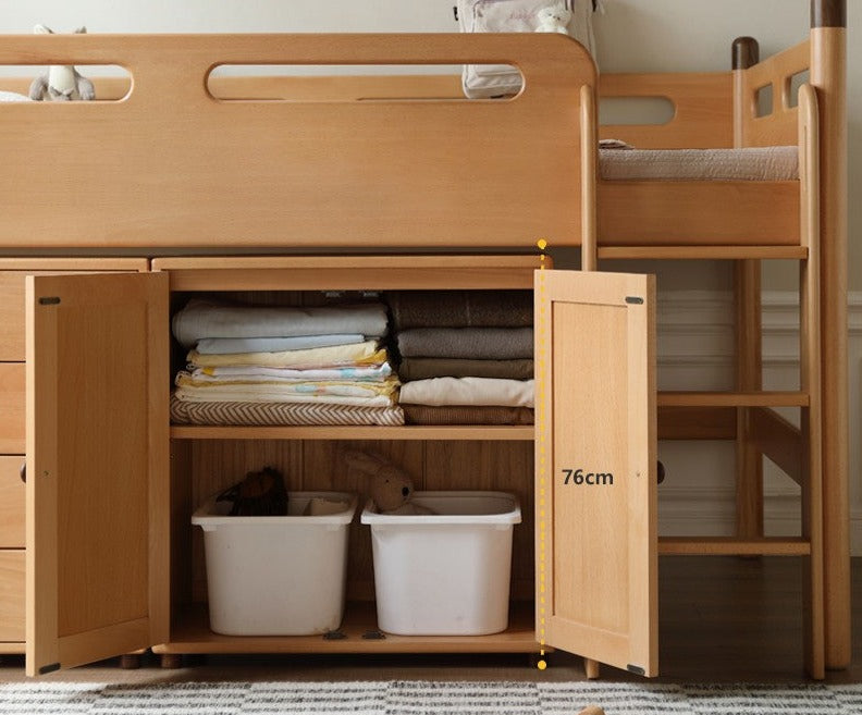 Beech Nordic Children's Solid Wood Loft Bed, Modern Minimalist Multifunctional Combination Bed with Table
