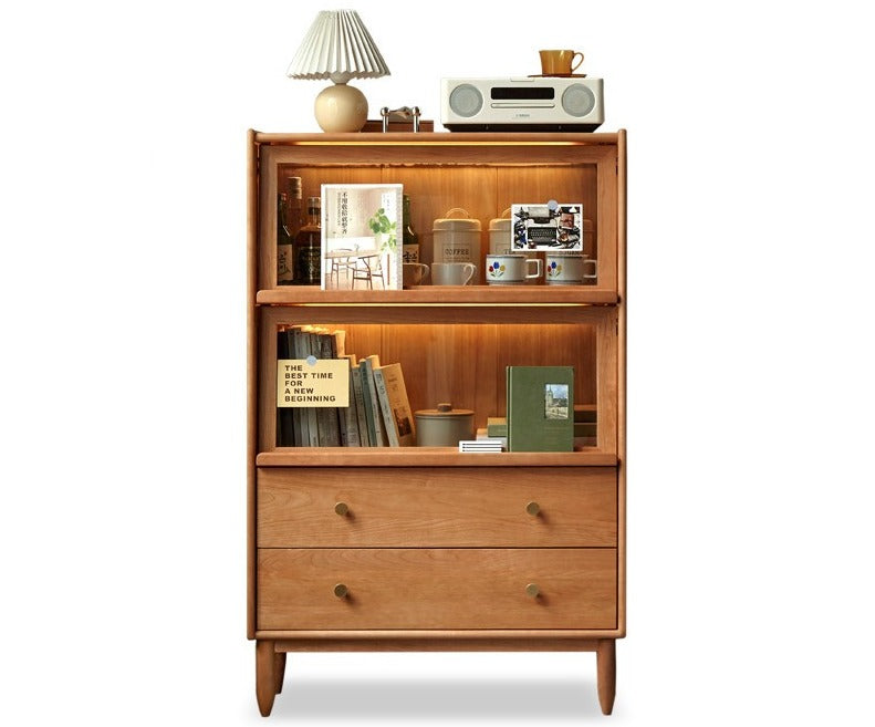Cherry Wood, Oak, Poplar Solid Wood Side Cabinet Flip Door, LED light