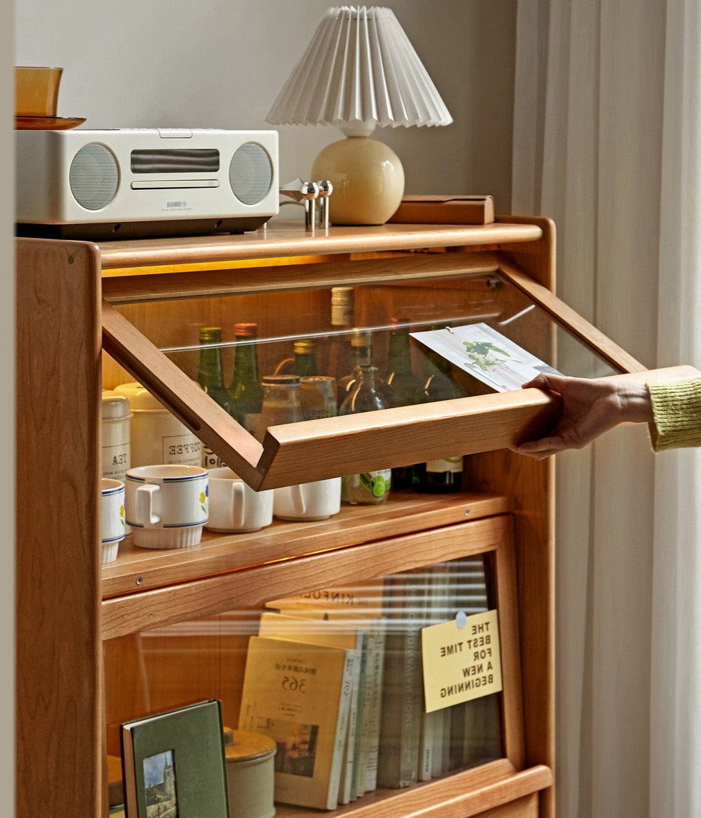 Cherry Wood, Oak, Poplar Solid Wood Side Cabinet Flip Door, LED light