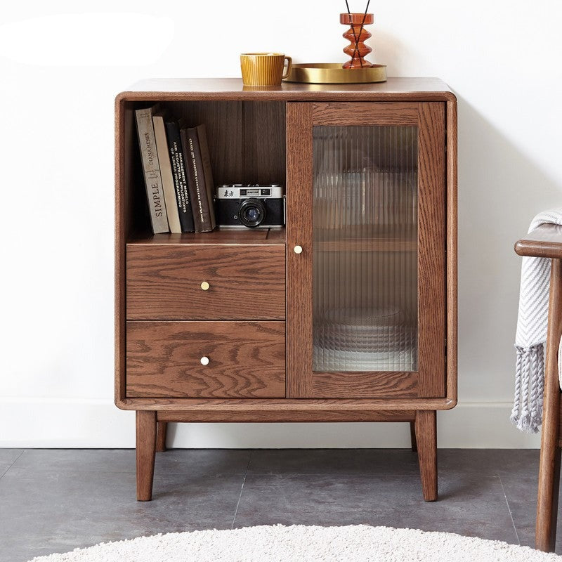Solid Rubberwood, Oak Solid Wood Nordic Side Cabinet