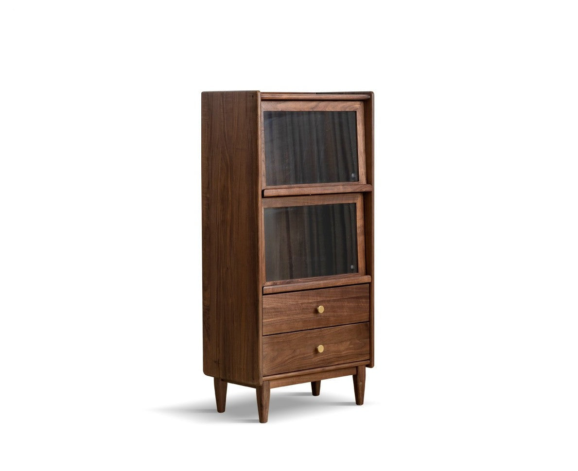 Side cabinet Black walnut solid wood flip door LED lights"