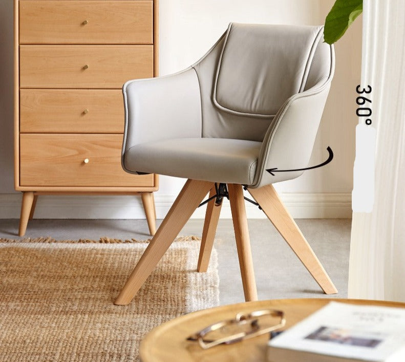 Beech Solid Wood Rotating Chair Organic Leather