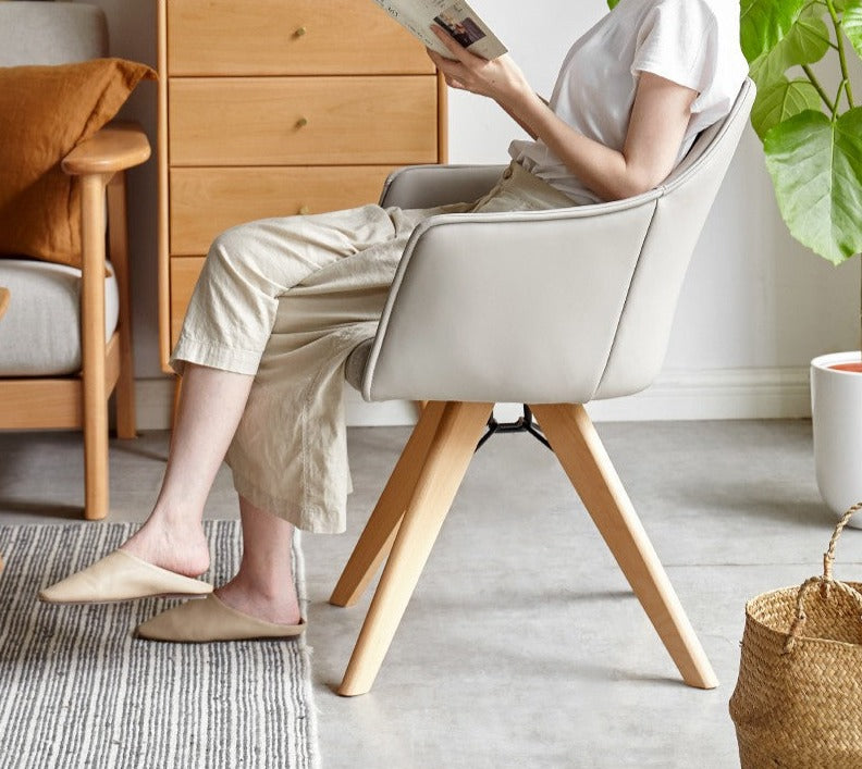 Beech Solid Wood Rotating Chair Organic Leather