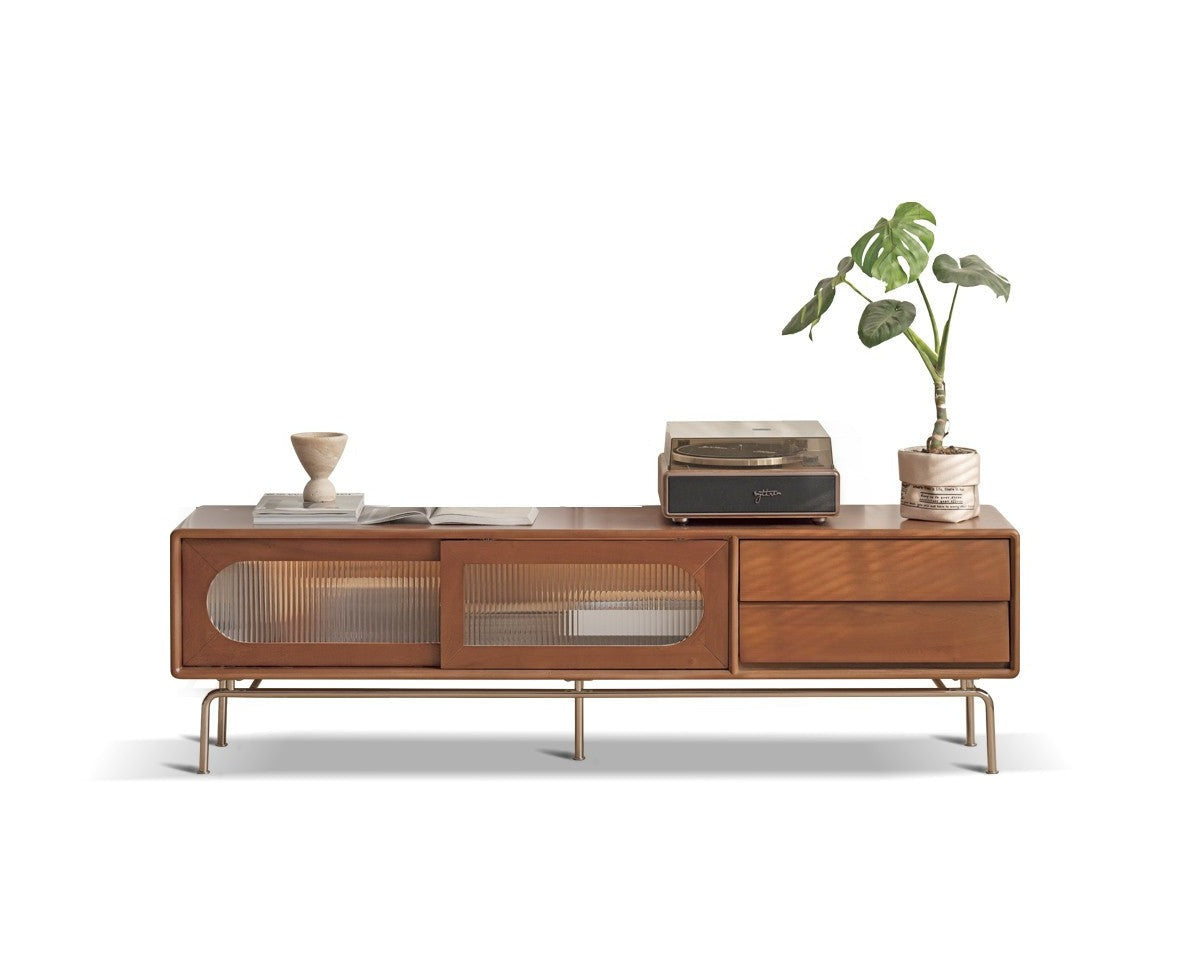 Light French TV Cabinet Poplar solid wood sliding door"+