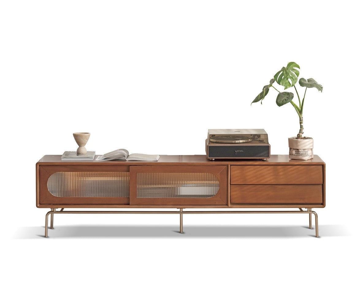 Light French TV Cabinet Poplar solid wood sliding door"+