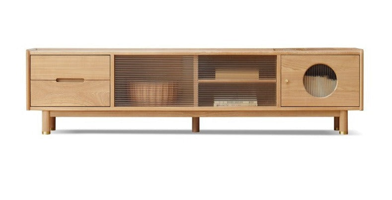 Ash, Oak Solid Wood Sliding Door TV Stand.