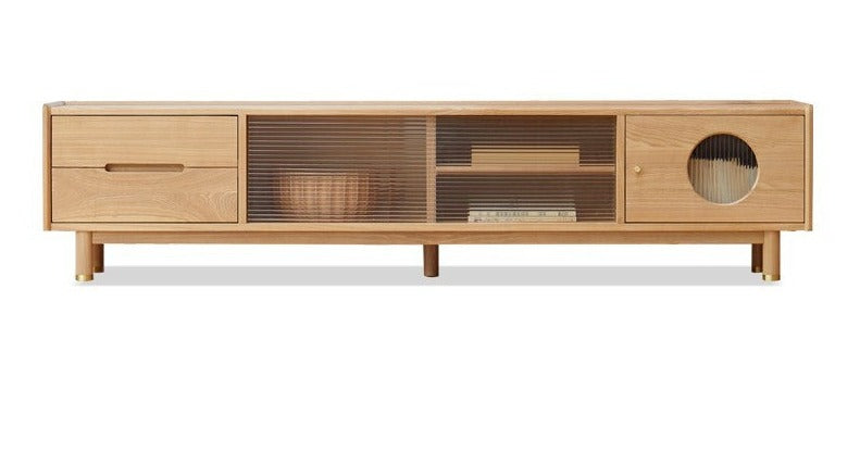 Ash, Oak Solid Wood Sliding Door TV Stand.