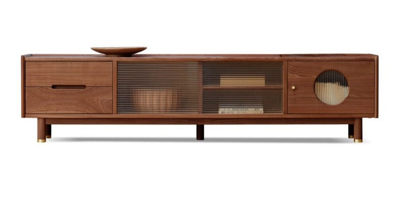 Ash, Oak Solid Wood Sliding Door TV Stand.