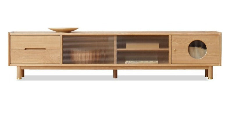 Ash, Oak Solid Wood Sliding Door TV Stand.