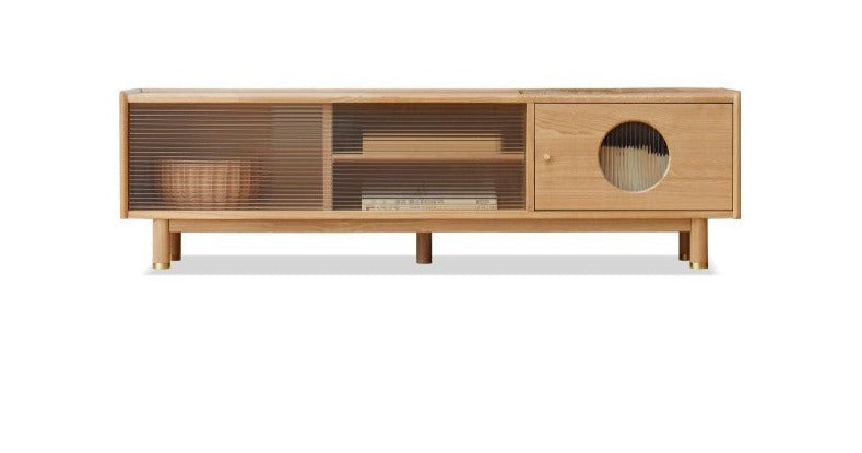 Ash, Oak Solid Wood Sliding Door TV Stand.
