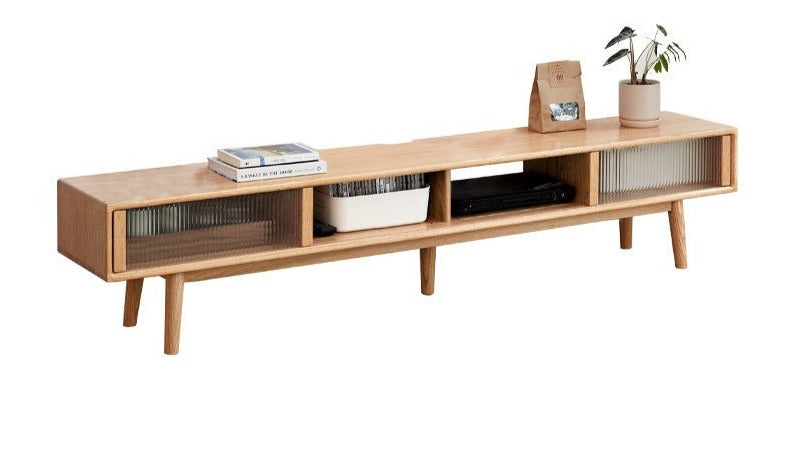 Oak solid wood TV stand glass sliding door"