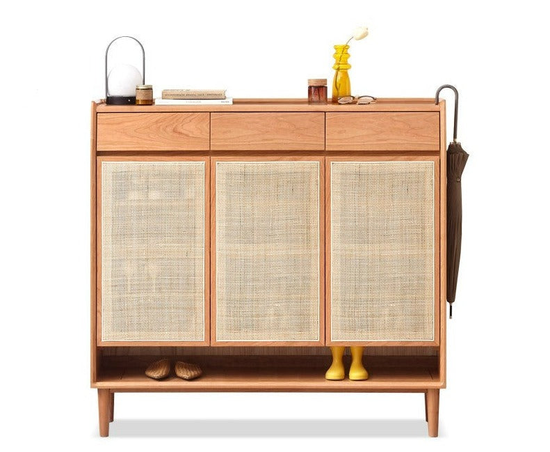 Shoe cabinet,entrance porch cabinet Rattan Cherry wood ,Black Walnut"
