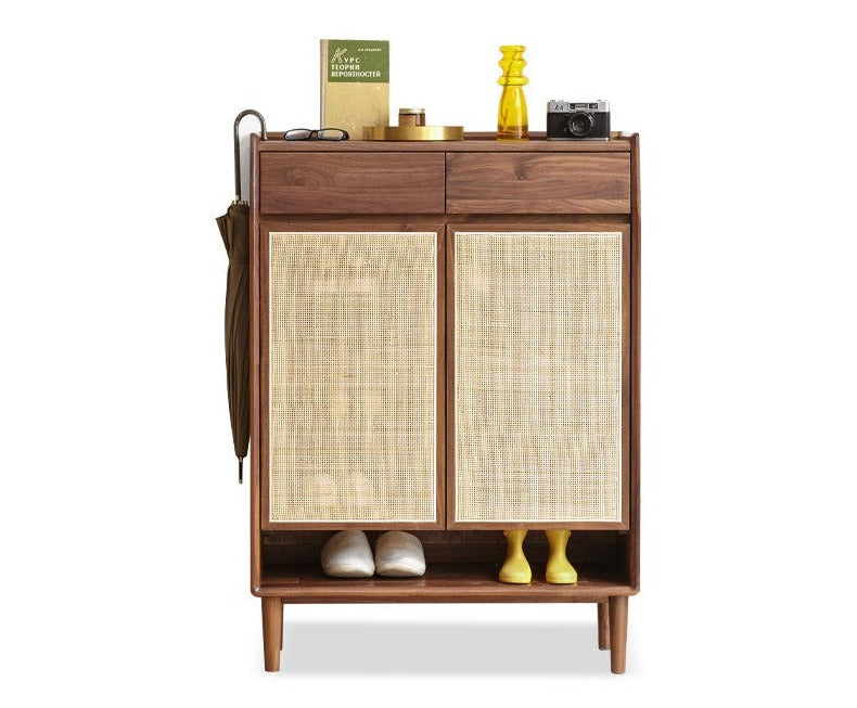 Shoe cabinet,entrance porch cabinet Rattan Cherry wood ,Black Walnut"