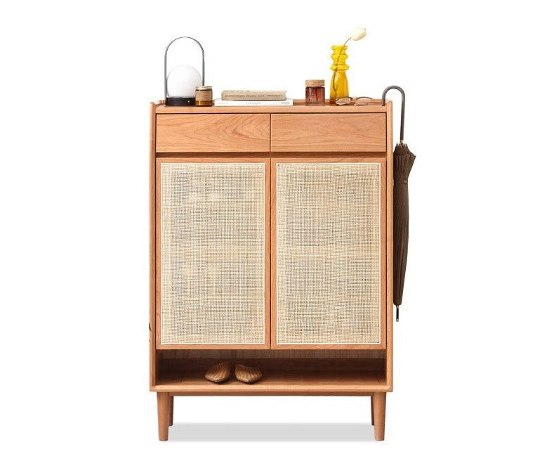 Shoe cabinet,entrance porch cabinet Rattan Cherry wood ,Black Walnut"
