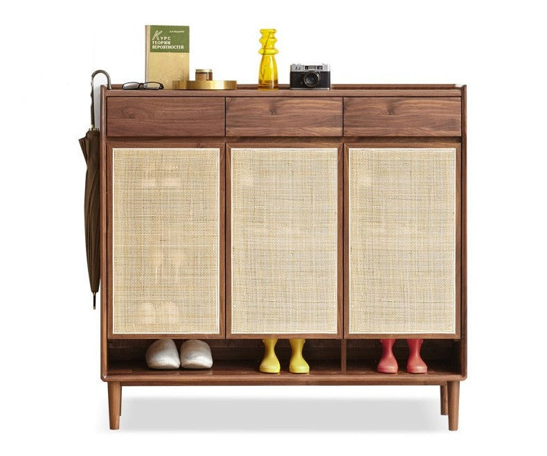 Shoe cabinet,entrance porch cabinet Rattan Cherry wood ,Black Walnut"