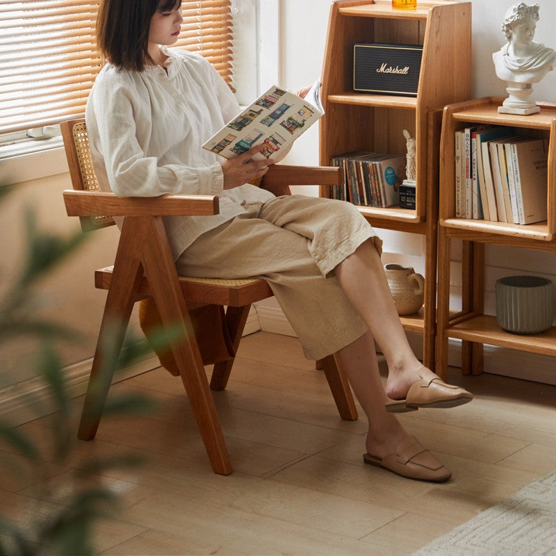 Ash, Oak, Cherry, Black Walnut, Beech Solid Wood Retro Rattan Chair