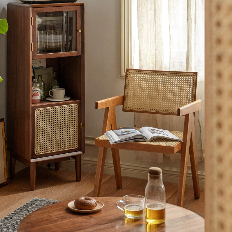 Ash, Oak, Cherry, Black Walnut, Beech Solid Wood Retro Rattan Chair