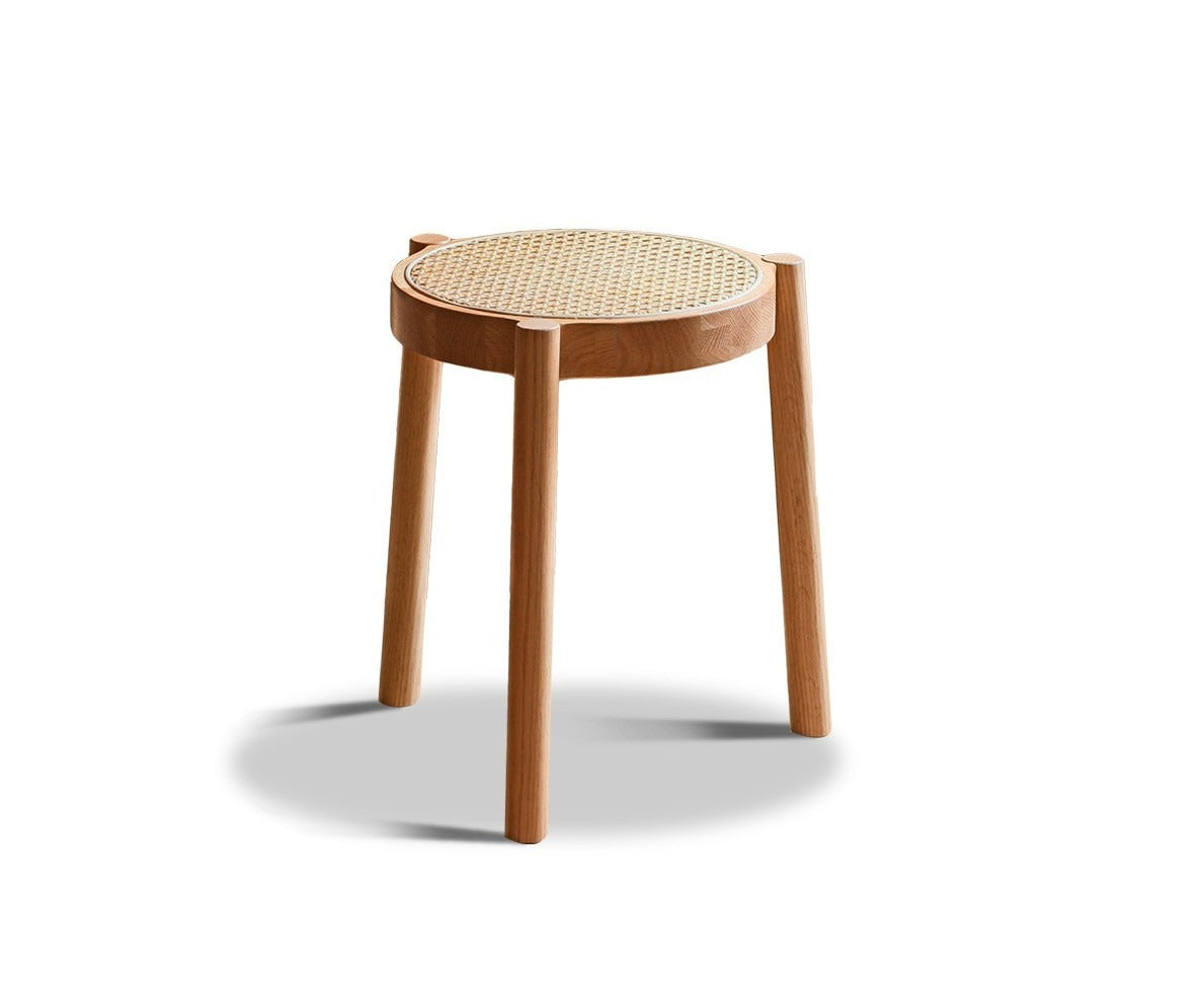 Stool Rattan Oak Solid Wood Can Be Stacked